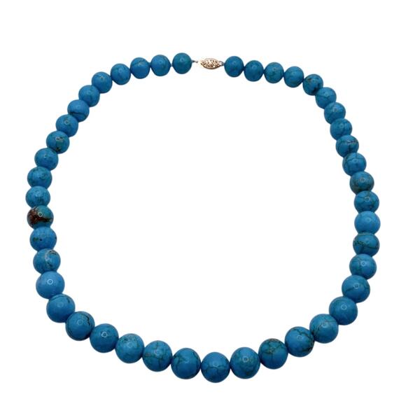 Vintage 14k Gold Clasp and Turquoise Gemstones Necklace 16” - Picture 7 of 8